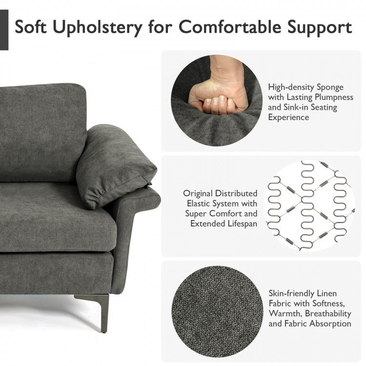 Modern Fabric Accent Chair with Cushioned Armrests and Spring Support - Grey