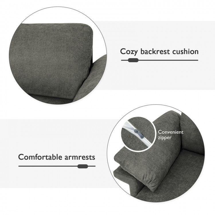 Modern Fabric Accent Chair with Cushioned Armrests and Spring Support - Grey