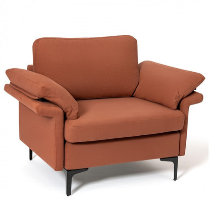 Modern Fabric Accent Chair with Cushioned Armrests and Spring Support - Rust Red