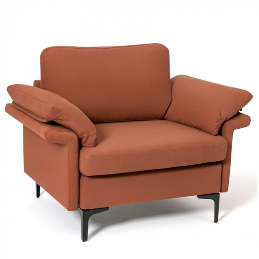 Modern Fabric Accent Chair with Cushioned Armrests and Spring Support - Rust Red