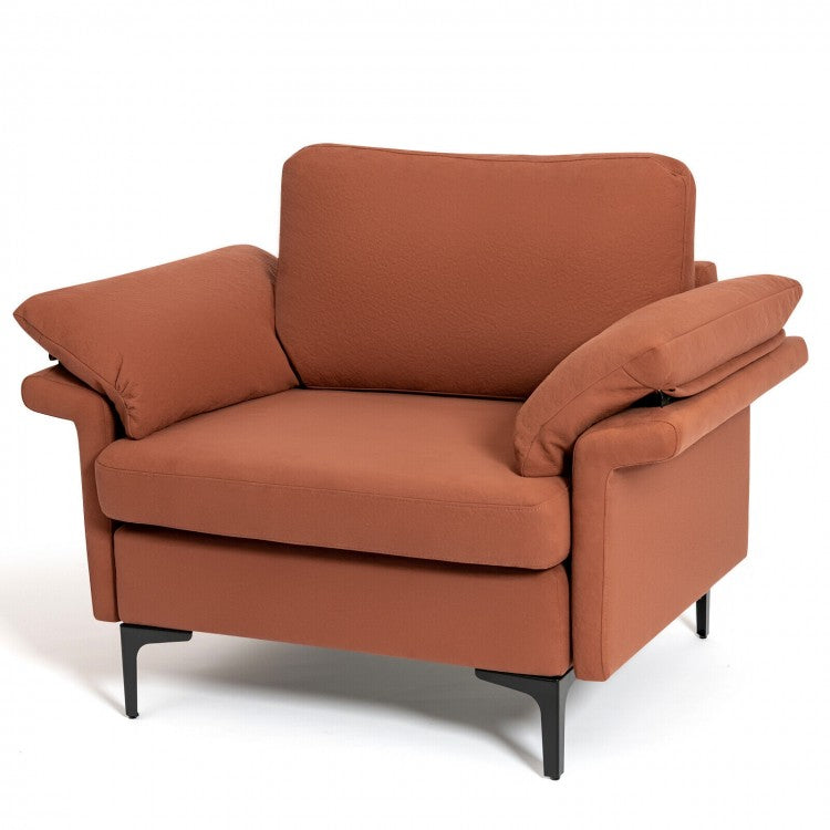 Modern Fabric Accent Chair with Cushioned Armrests and Spring Support - Rust Red