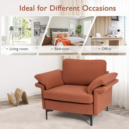 Modern Fabric Accent Chair with Cushioned Armrests and Spring Support - Rust Red