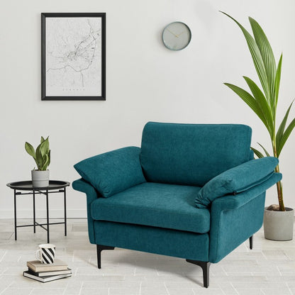 Modern Fabric Accent Chair with Cushioned Armrests and Spring Support - Peacock Blue