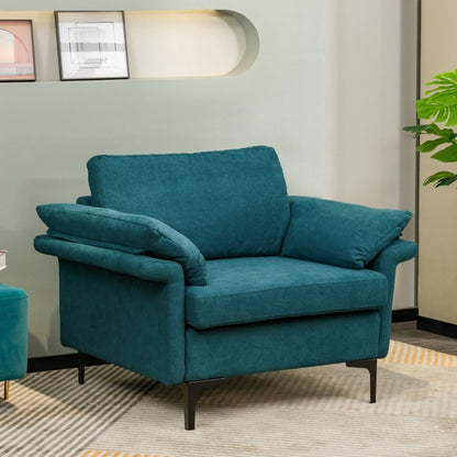 Modern Fabric Accent Chair with Cushioned Armrests and Spring Support - Peacock Blue