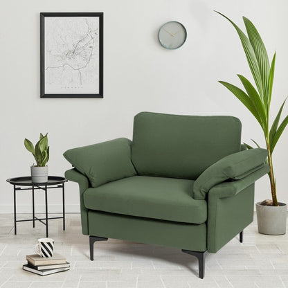 Modern Fabric Accent Chair with Cushioned Armrests and Spring Support - Army Green
