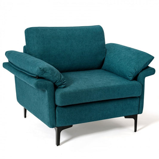 Modern Fabric Accent Chair with Cushioned Armrests and Spring Support - Peacock Blue
