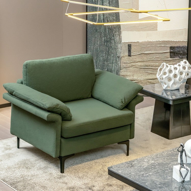 Modern Fabric Accent Chair with Cushioned Armrests and Spring Support - Army Green