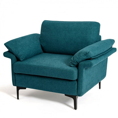 Modern Fabric Accent Chair with Cushioned Armrests and Spring Support - Peacock Blue