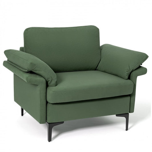 Modern Fabric Accent Chair with Cushioned Armrests and Spring Support - Army Green