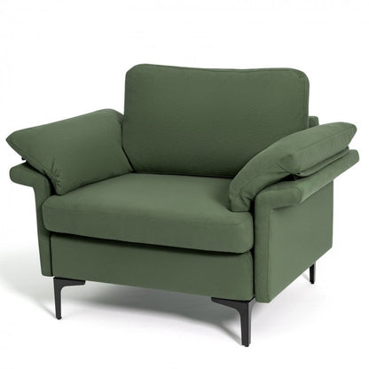Modern Fabric Accent Chair with Cushioned Armrests and Spring Support - Army Green