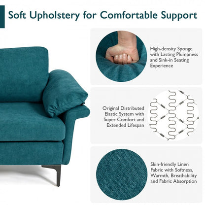 Modern Fabric Accent Chair with Cushioned Armrests and Spring Support - Peacock Blue