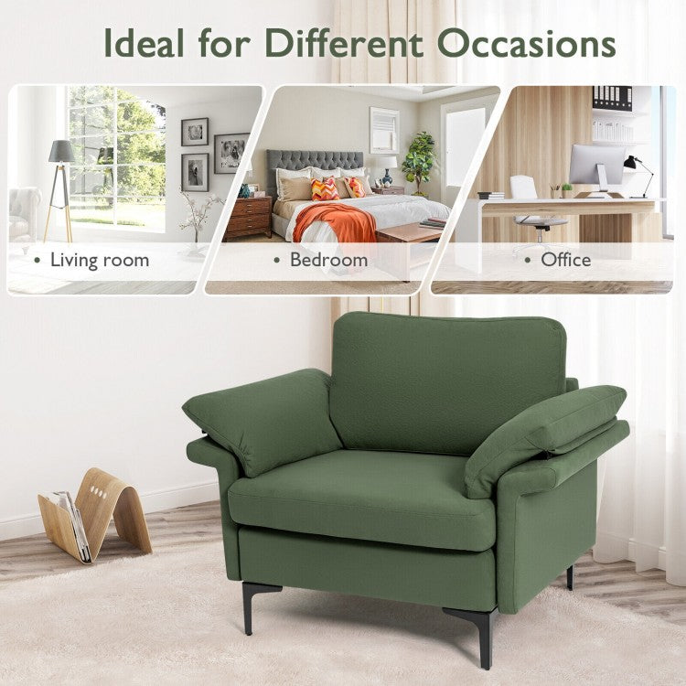 Modern Fabric Accent Chair with Cushioned Armrests and Spring Support - Army Green