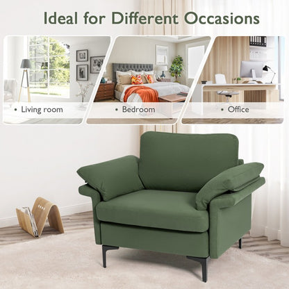 Modern Fabric Accent Chair with Cushioned Armrests and Spring Support - Army Green