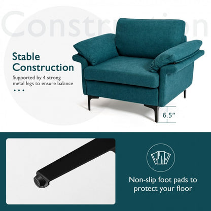 Modern Fabric Accent Chair with Cushioned Armrests and Spring Support - Peacock Blue