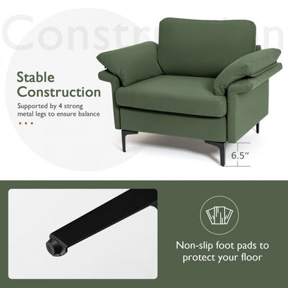 Modern Fabric Accent Chair with Cushioned Armrests and Spring Support - Army Green