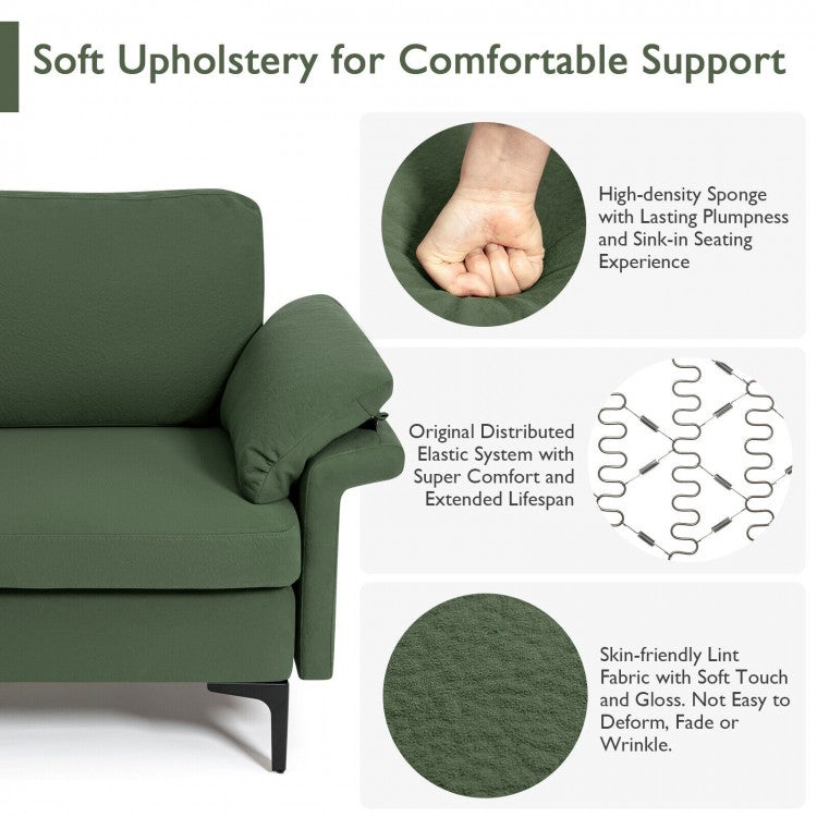 Modern Fabric Accent Chair with Cushioned Armrests and Spring Support - Army Green