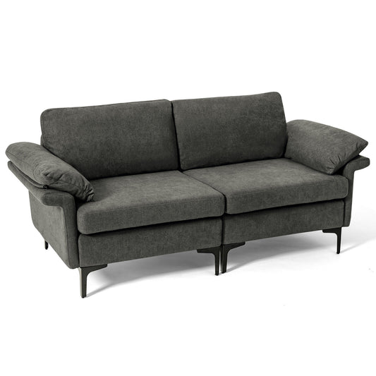 Fabric Loveseat Sofa with Supportive Cushions and Sleek Metal Legs - Grey