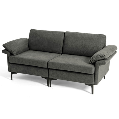 Fabric Loveseat Sofa with Supportive Cushions and Sleek Metal Legs - Grey
