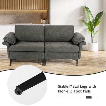 Fabric Loveseat Sofa with Supportive Cushions and Sleek Metal Legs - Grey