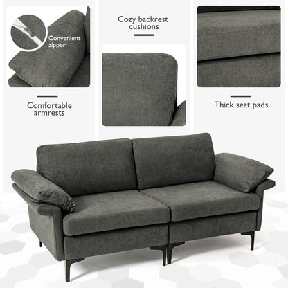 Fabric Loveseat Sofa with Supportive Cushions and Sleek Metal Legs - Grey