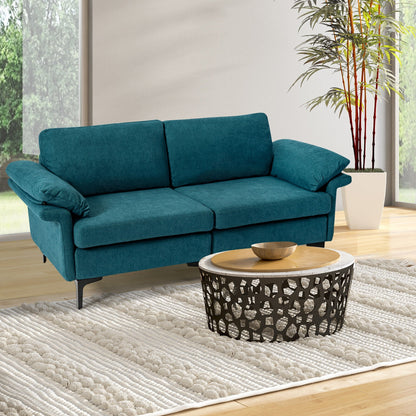 Fabric Loveseat Sofa with Supportive Cushions and Sleek Metal Legs - Peacock Blue