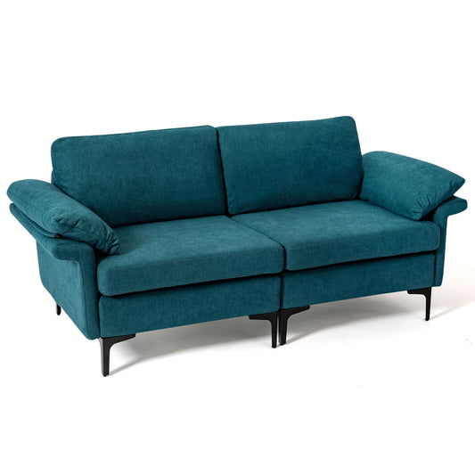 Fabric Loveseat Sofa with Supportive Cushions and Sleek Metal Legs - Peacock Blue