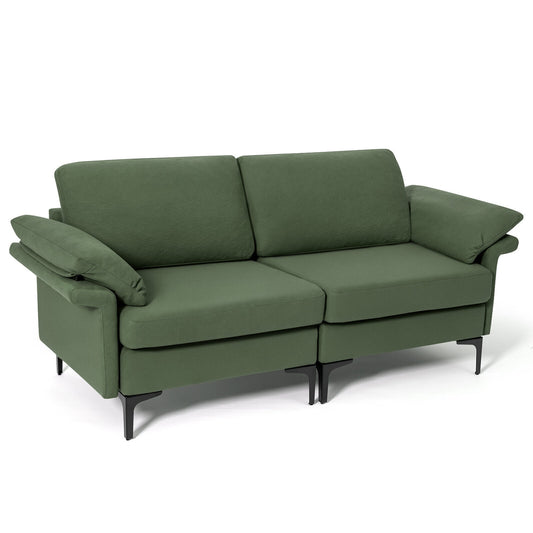 Fabric Loveseat Sofa with Supportive Cushions and Sleek Metal Legs - Army Green