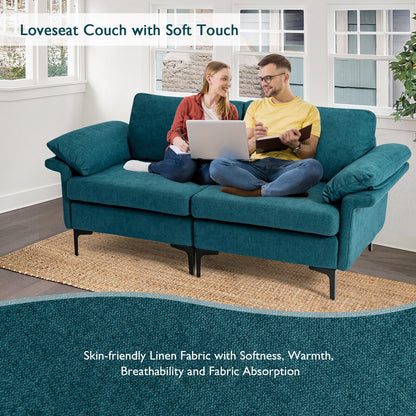 Fabric Loveseat Sofa with Supportive Cushions and Sleek Metal Legs - Peacock Blue