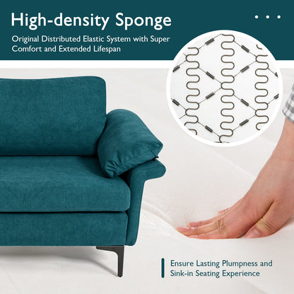 Fabric Loveseat Sofa with Supportive Cushions and Sleek Metal Legs - Peacock Blue