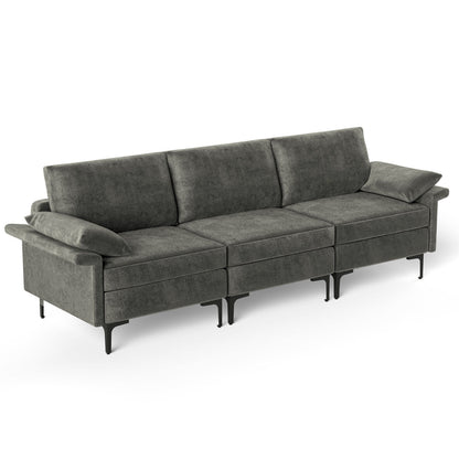 Large 3-Seat Modern Sofa with Metal Legs and Comfortable Back Cushions - Grey