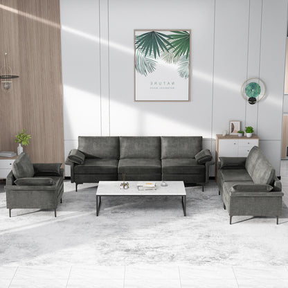 Large 3-Seat Modern Sofa with Metal Legs and Comfortable Back Cushions - Grey