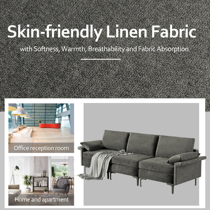 Large 3-Seat Modern Sofa with Metal Legs and Comfortable Back Cushions - Grey