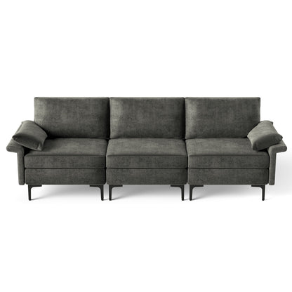 Large 3-Seat Modern Sofa with Metal Legs and Comfortable Back Cushions - Grey