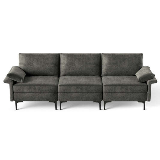 Large 3-Seat Modern Sofa with Metal Legs and Comfortable Back Cushions - Grey