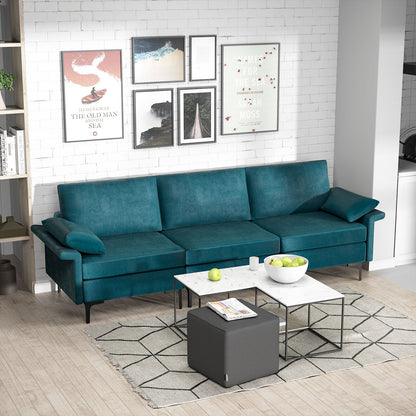 Large 3-Seat Modern Sofa with Metal Legs and Comfortable Back Cushions - Peacock Blue