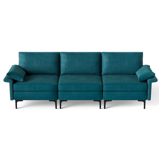 Large 3-Seat Modern Sofa with Metal Legs and Comfortable Back Cushions - Peacock Blue