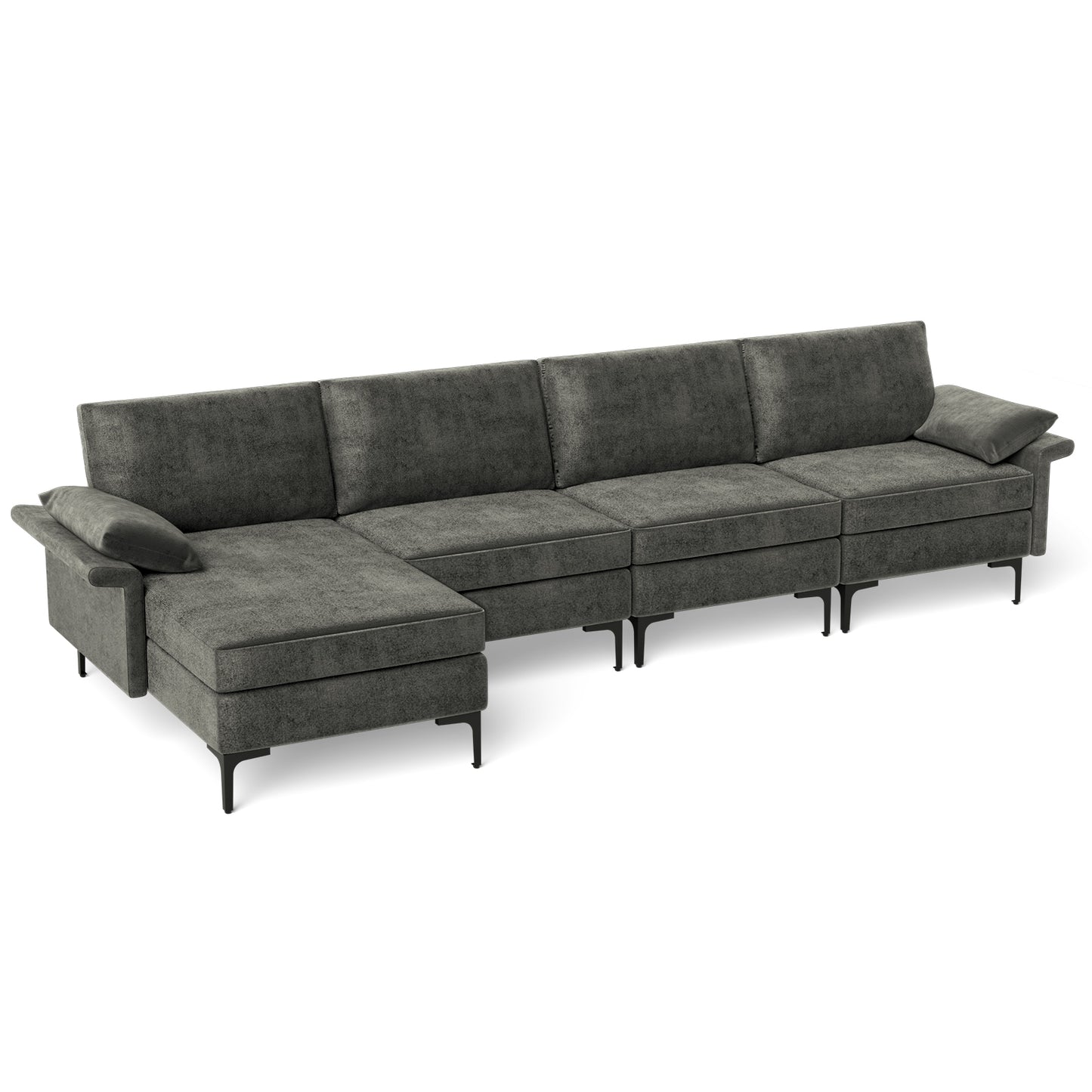 Extra Large L Shaped Sectional Sofa with Reversible Chaise and Built In USB Ports in Grey