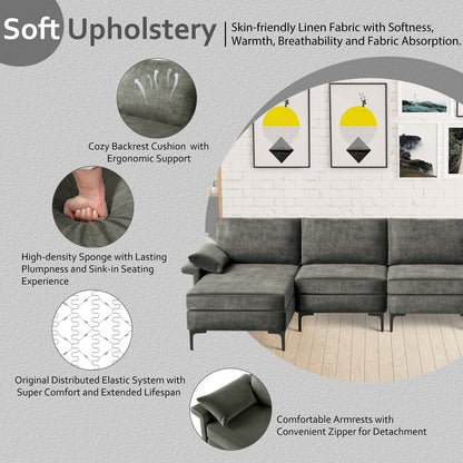 Extra Large L Shaped Sectional Sofa with Reversible Chaise and Built In USB Ports in Grey
