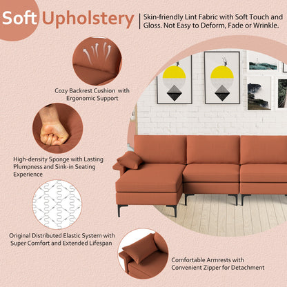 Extra Large L Shaped Sectional Sofa with Reversible Chaise and Built In USB Ports in Rust Red