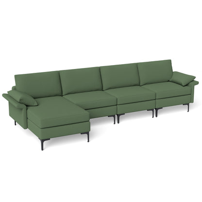 Extra Large L Shaped Sectional Sofa with Reversible Chaise and Built In USB Ports in Army Green