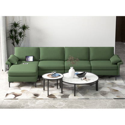 Extra Large L Shaped Sectional Sofa with Reversible Chaise and Built In USB Ports in Army Green
