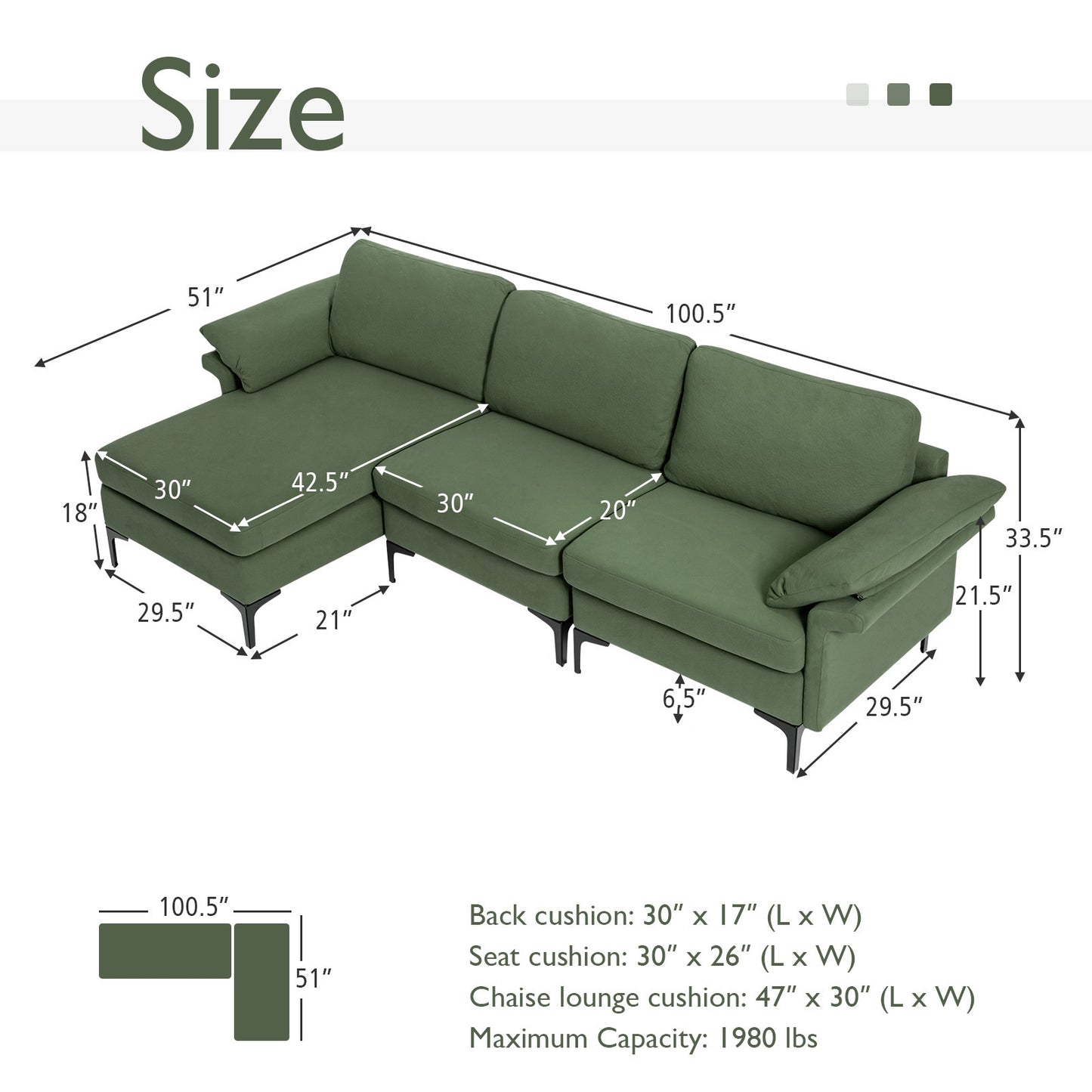 Modular L-Shaped Sectional Sofa with Reversible Chaise and Built-in Charging Port – Peacock Blue