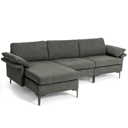 Modular L-Shaped Sectional Sofa with Reversible Chaise and Built-in Charging Port – Grey