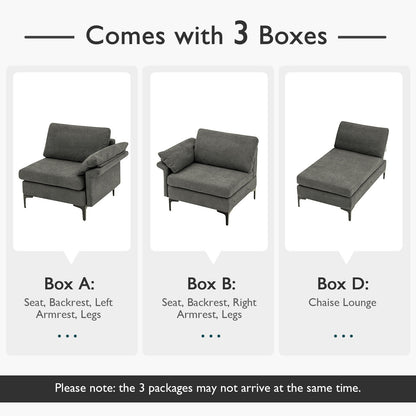 Modular L-Shaped Sectional Sofa with Reversible Chaise and Built-in Charging Port – Grey