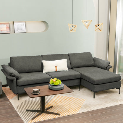 Modular L-Shaped Sectional Sofa with Reversible Chaise and Built-in Charging Port – Grey