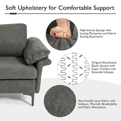 Modular L-Shaped Sectional Sofa with Reversible Chaise and Built-in Charging Port – Grey