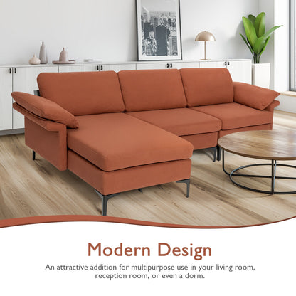 Modular L-Shaped Sectional Sofa with Reversible Chaise and Built-in Charging Port – Rust Red