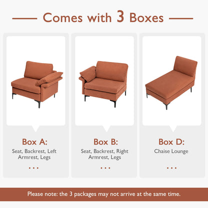 Modular L-Shaped Sectional Sofa with Reversible Chaise and Built-in Charging Port – Rust Red