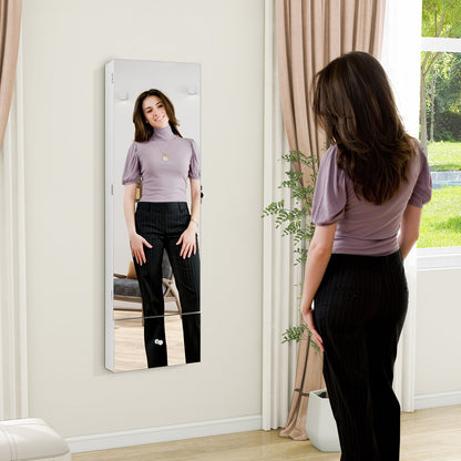 Wall-Mounted Jewelry Armoire with Full-Length Frameless Mirror, LED Lights, and Lockable Storage