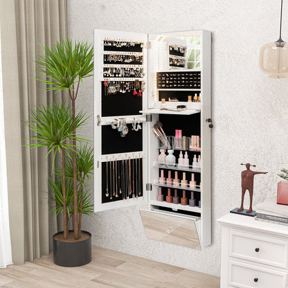 Wall-Mounted Jewelry Armoire with Full-Length Frameless Mirror, LED Lights, and Lockable Storage